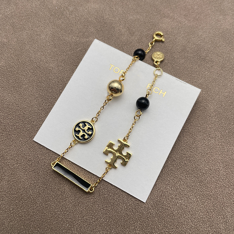 Set ogrlice i narukvice s dvostrukim T logom, emajl, bakar, elektroplatina, O-ogrlica, rhinestones privjesak