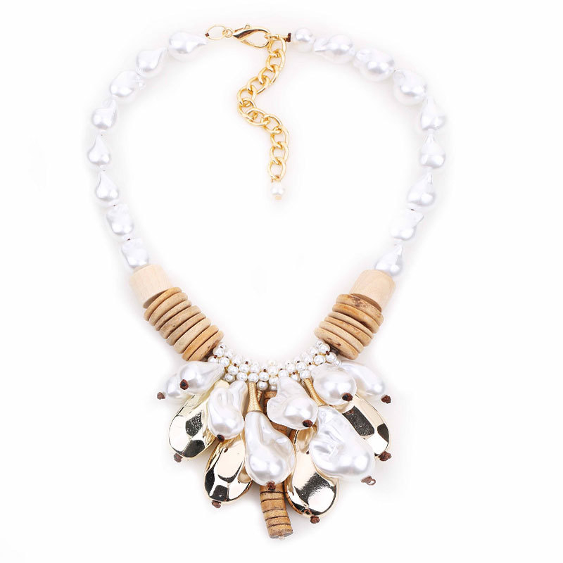 Геометричен комплект бижута от изкуствени перли: огърлица, обици и гривна — ръчно плетено, марка Gute, регулярна верига