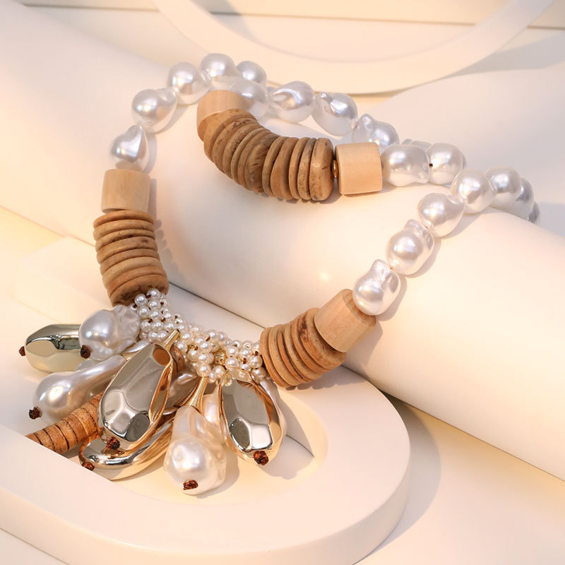 Геометричен комплект бижута от изкуствени перли: огърлица, обици и гривна — ръчно плетено, марка Gute, регулярна верига