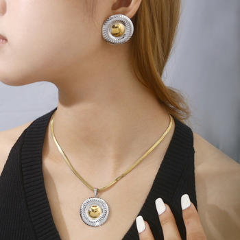 Set colier cu pandantiv în formă de stea cu cinci colțuri — oțel inoxidabil, lanț lamelar, pandantiv cu pietre încrustate mixte, model inimă/picătură de apă/clopot, cercei incluși