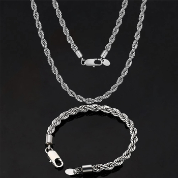 Muški set nakita: 6 mm titan čelik, pozlata 18K, twist lanac — set ogrlice i narukvice s geometrijskim privjeskom