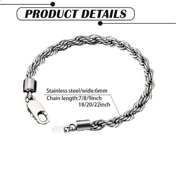Muški set nakita: 6 mm titan čelik, pozlata 18K, twist lanac — set ogrlice i narukvice s geometrijskim privjeskom