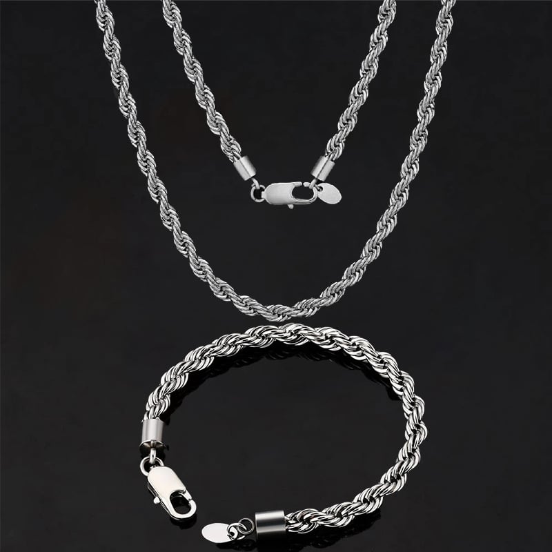 Muški set nakita: 6 mm titan čelik, pozlata 18K, twist lanac — set ogrlice i narukvice s geometrijskim privjeskom