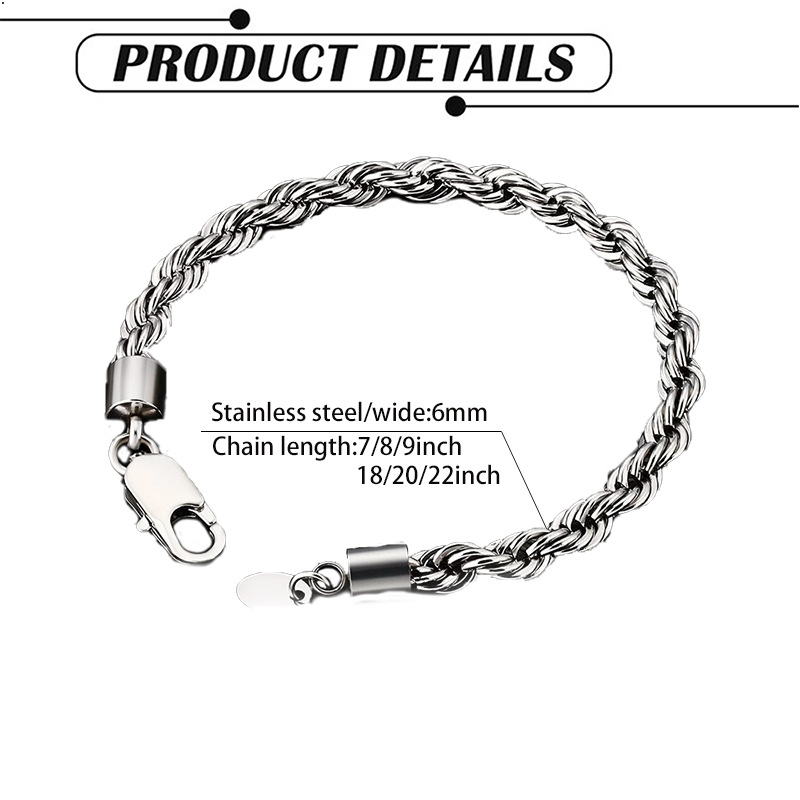 Muški set nakita: 6 mm titan čelik, pozlata 18K, twist lanac — set ogrlice i narukvice s geometrijskim privjeskom