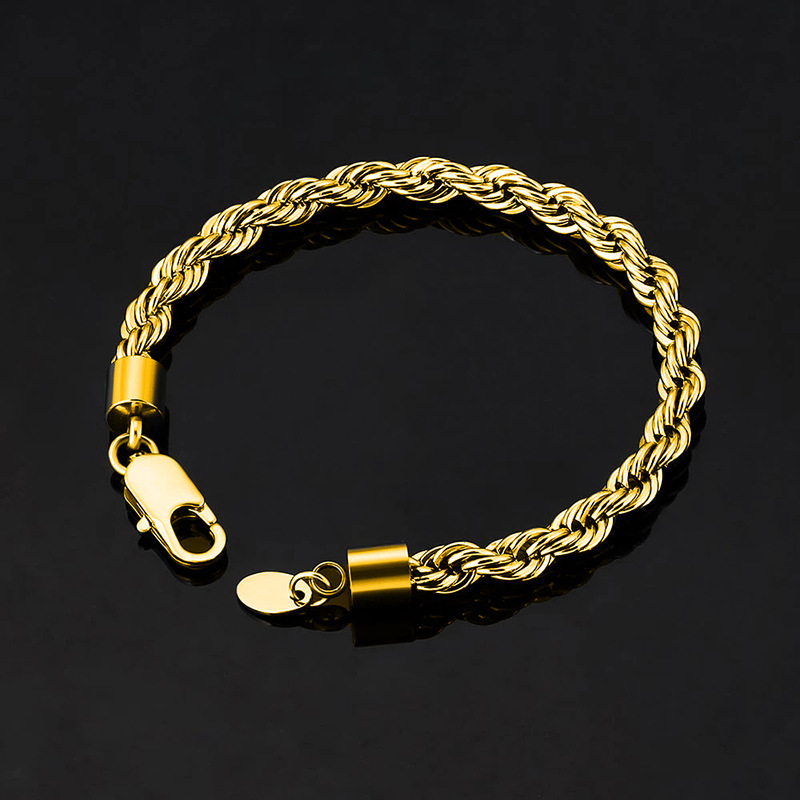 Muški set nakita: 6 mm titan čelik, pozlata 18K, twist lanac — set ogrlice i narukvice s geometrijskim privjeskom