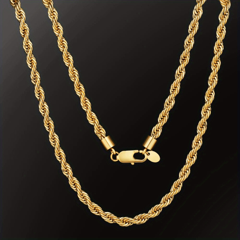 Muški set nakita: 6 mm titan čelik, pozlata 18K, twist lanac — set ogrlice i narukvice s geometrijskim privjeskom