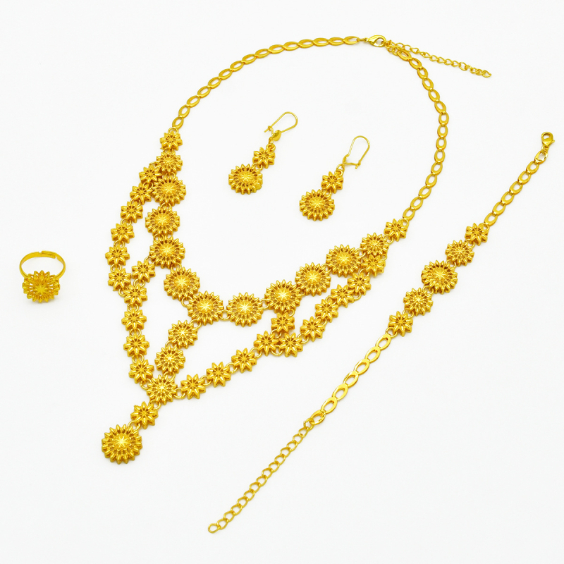 Eunice nakit set: naušnice, ogrlica i dodatak za ruku; legura; 24K zlatni premaz; produžena lanac; moderan svakodnevni stil