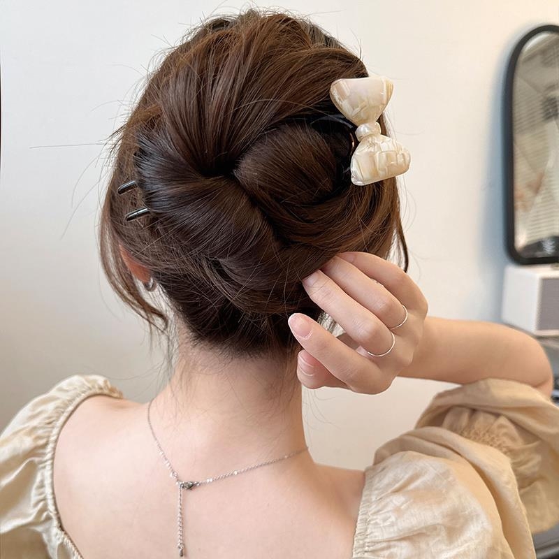 U-oblika spona za kosu, retro stil s mašnicom; materijal: akril; pakiranje: na veliko; prilagodba: da