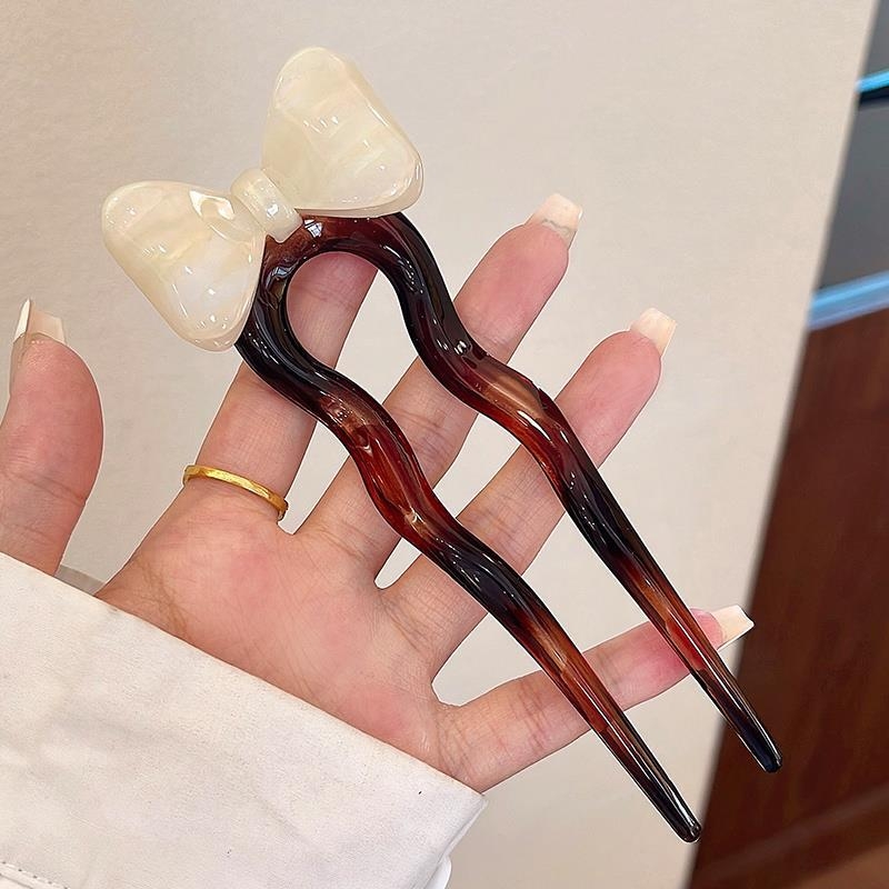 U-oblika spona za kosu, retro stil s mašnicom; materijal: akril; pakiranje: na veliko; prilagodba: da