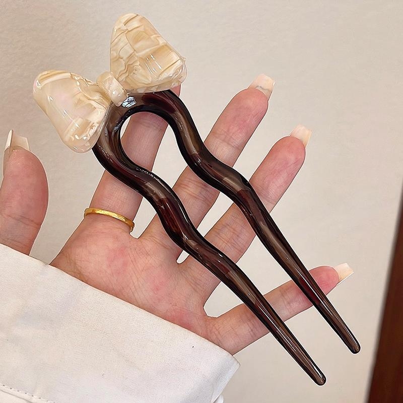 U-oblika spona za kosu, retro stil s mašnicom; materijal: akril; pakiranje: na veliko; prilagodba: da