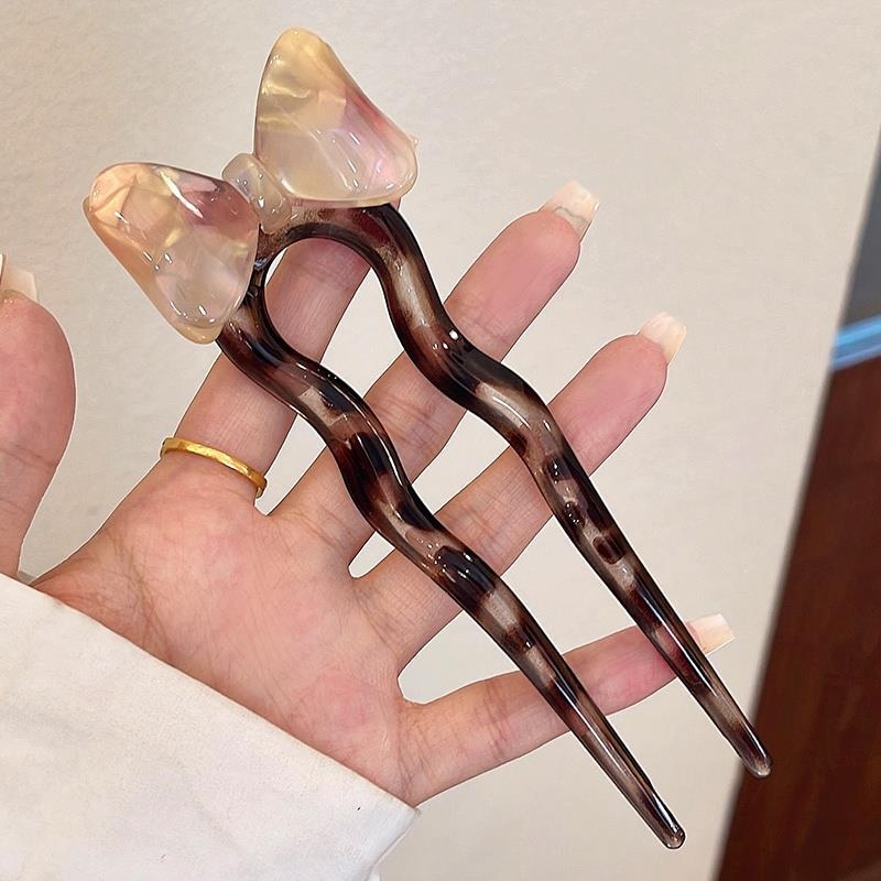 U-oblika spona za kosu, retro stil s mašnicom; materijal: akril; pakiranje: na veliko; prilagodba: da