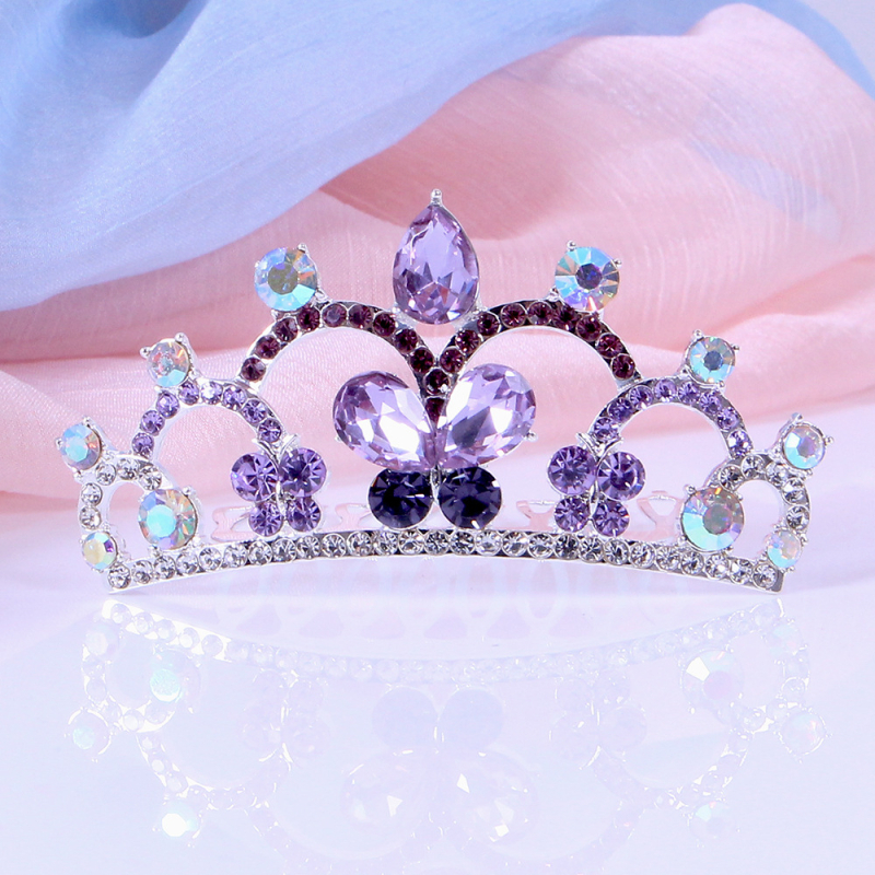 Dječja kruna-češalj za kosu s kristalima i leptirima, pastoralni stil, korona i leptiri