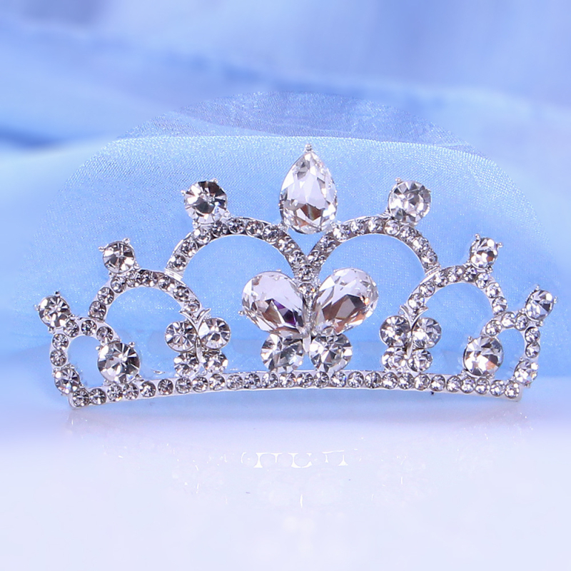 Dječja kruna-češalj za kosu s kristalima i leptirima, pastoralni stil, korona i leptiri