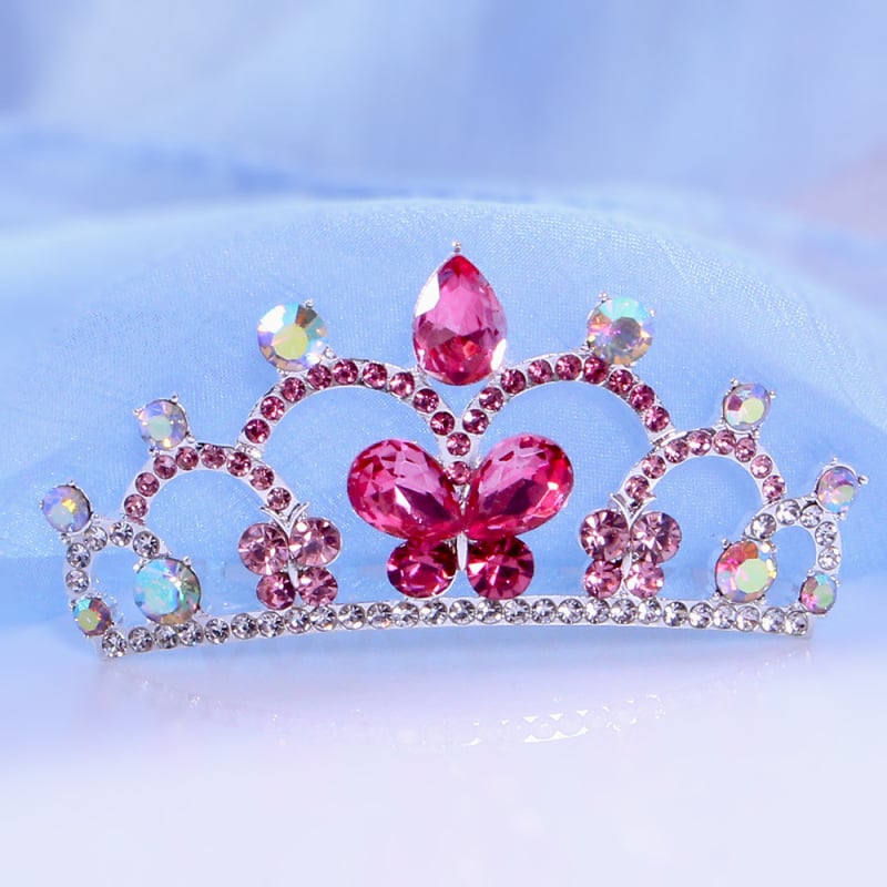 Dječja kruna-češalj za kosu s kristalima i leptirima, pastoralni stil, korona i leptiri