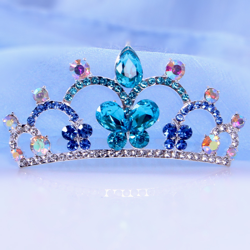 Dječja kruna-češalj za kosu s kristalima i leptirima, pastoralni stil, korona i leptiri