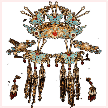 Минг-стил Феникс корона за коса – комплект за ханфу сватба, ръчна изработка, сплав, корона форма, детски дворцов стил