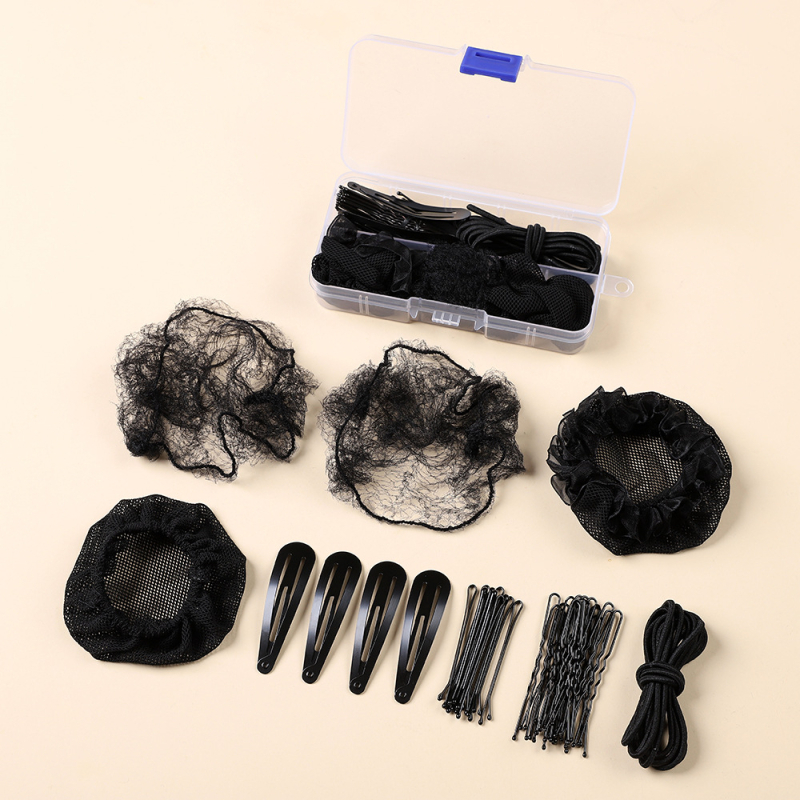 Детски аксесоари за прическа за танци — ръчна изработка, мрежеста кок прическа с У-образна щипка, решетъчна шарка, странични щипки за коса, индивидуално опаковано