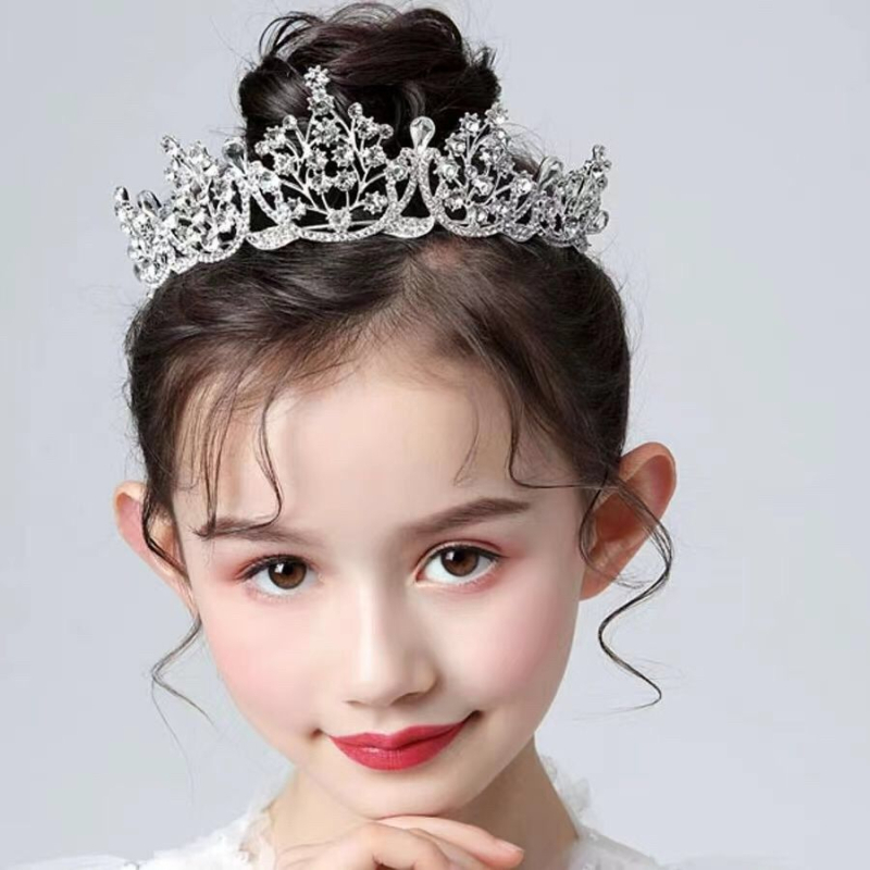 Barokni dječji tiara za kosu, zlitina, bijeli kristali, ručno izrađeno