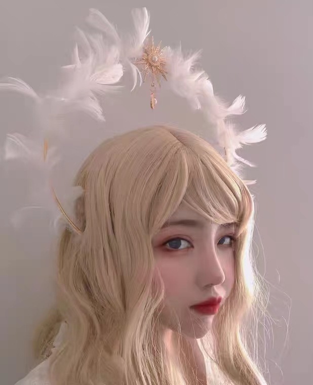 Galvas lentīte ar aureolu, krustu un spalvām — Materiāls: kokvilna un lina; Zīmols: cits; Izcelsme: Cita; Piegādes gads/sezona: Cits