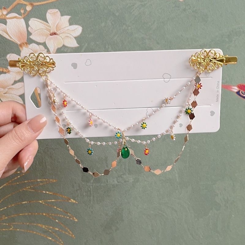 Dječja kopča za kosu s čelnom lancem, etnički stil, metal, kapljasti oblik, cvjetni uzorak