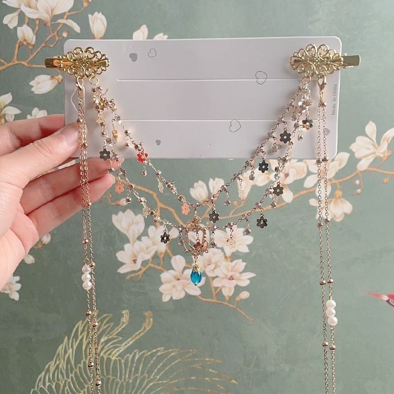 Dječja kopča za kosu s čelnom lancem, etnički stil, metal, kapljasti oblik, cvjetni uzorak