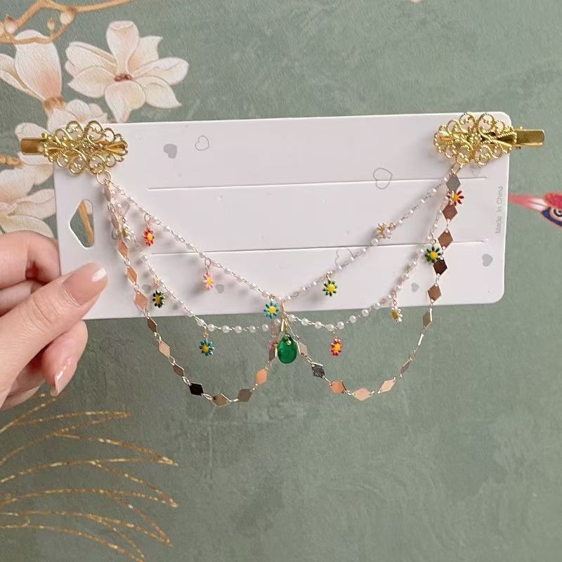 Dječja kopča za kosu s čelnom lancem, etnički stil, metal, kapljasti oblik, cvjetni uzorak