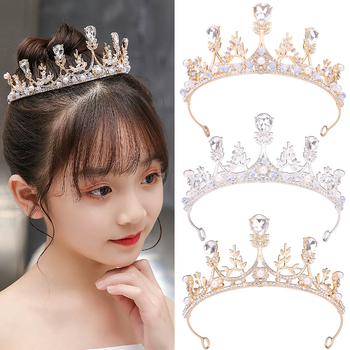 Dječja kruna tiara s kristalima, legura, dizajn krune i cvijeta, elektroplatiranje