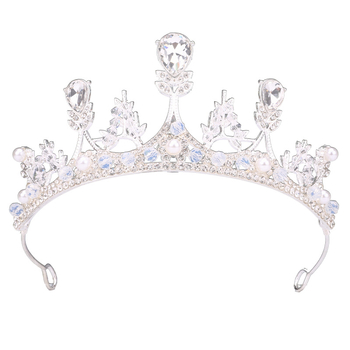 Dječja kruna tiara s kristalima, legura, dizajn krune i cvijeta, elektroplatiranje