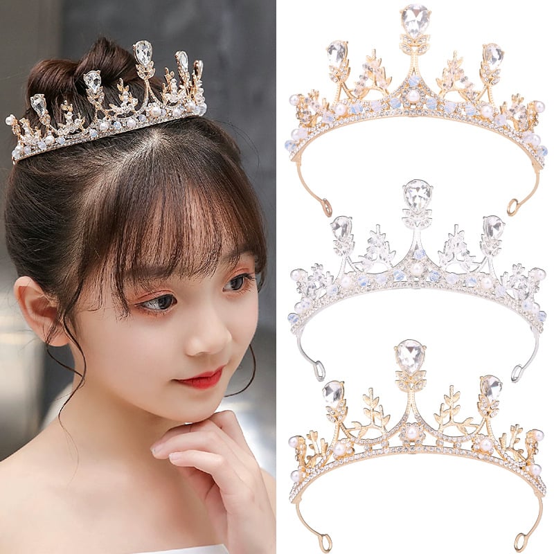 Dječja kruna tiara s kristalima, legura, dizajn krune i cvijeta, elektroplatiranje
