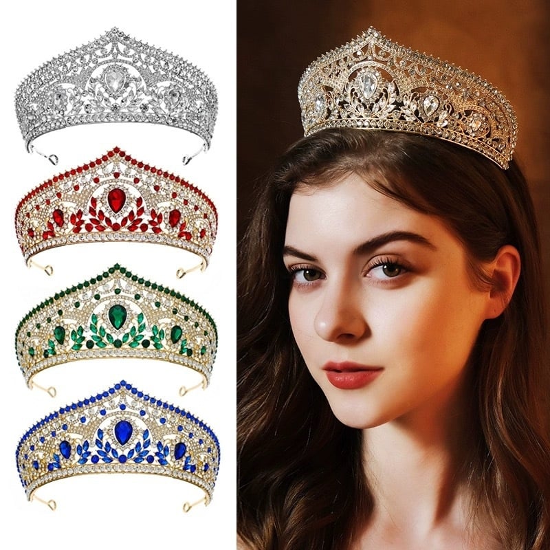 Barokna Krona Boginje – metalna kruna s kristalima, ručno izrađena, ženski dodatak za ceremonije