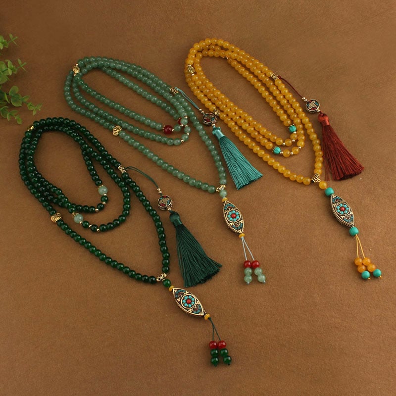 Geometrijska ogrlica od staklenih perli s ručno pletenim lancem, antički retro stil, duljina 81 cm i više