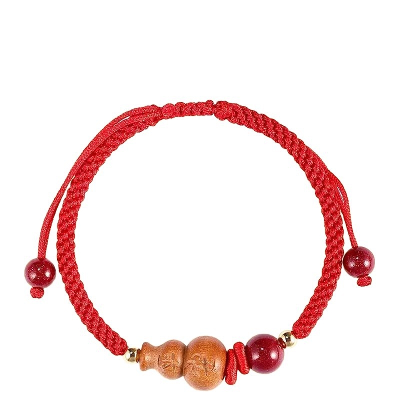 Гривна от ръчно оплетено въже с талисман от прасковено дърво, етно стил, ръчна изработка, пролет 2025