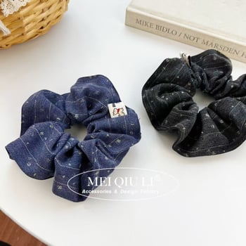 Scrunchie za kosu s plišanim medom i denim printom, korejskog stila, tkanina, visoka elastičnost, precizna izrada