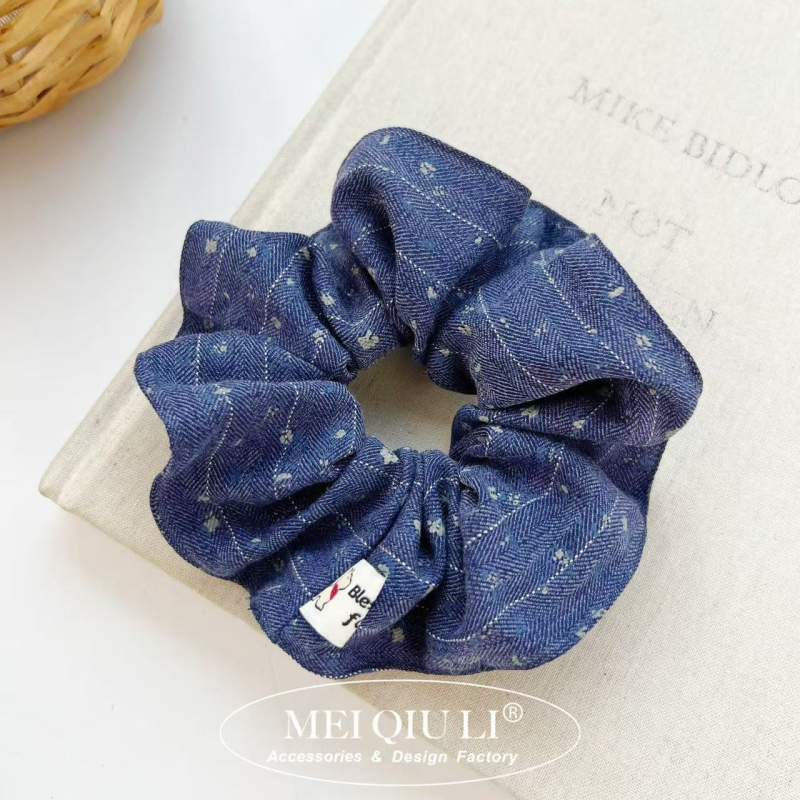 Scrunchie za kosu s plišanim medom i denim printom, korejskog stila, tkanina, visoka elastičnost, precizna izrada