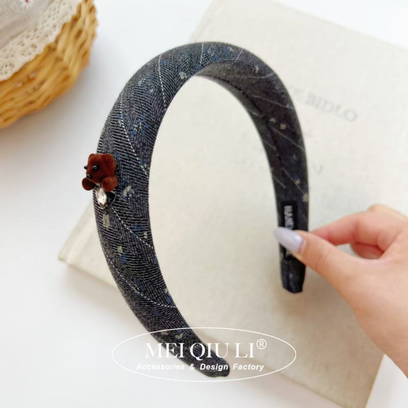 Scrunchie za kosu s plišanim medom i denim printom, korejskog stila, tkanina, visoka elastičnost, precizna izrada