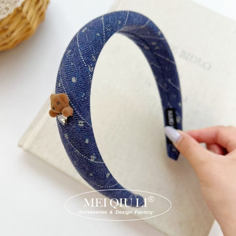 Scrunchie za kosu s plišanim medom i denim printom, korejskog stila, tkanina, visoka elastičnost, precizna izrada