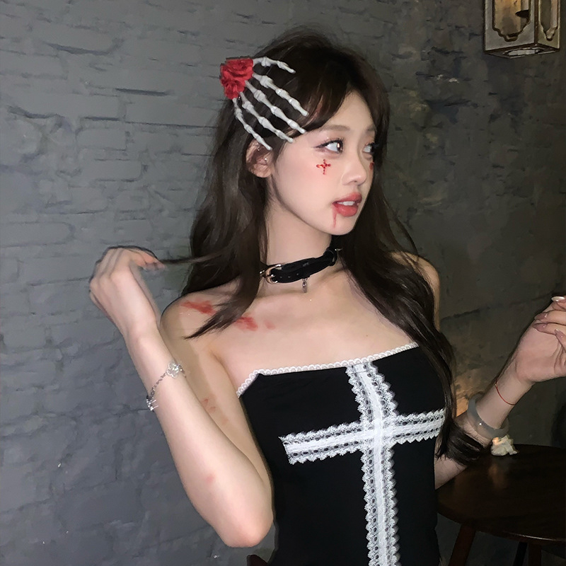 Rokām darināts galvas rotaslietas ar kaula formu un kristāliem, tumšs gotiskais stils