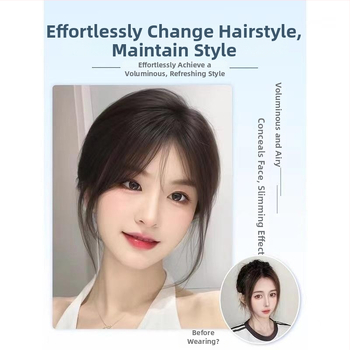 Galvos aksesuaras su prancūziško stile plaukų kirpčiukais, tūrio peruka ir sklandus kaktos užfiksavimas, pavasaris 2025