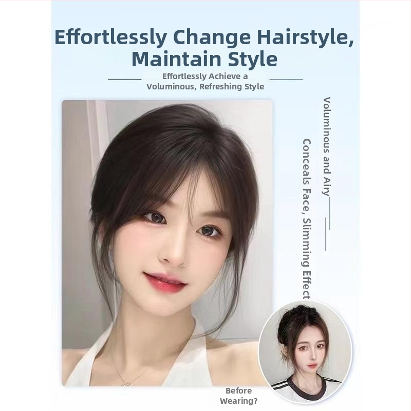 Galvos aksesuaras su prancūziško stile plaukų kirpčiukais, tūrio peruka ir sklandus kaktos užfiksavimas, pavasaris 2025