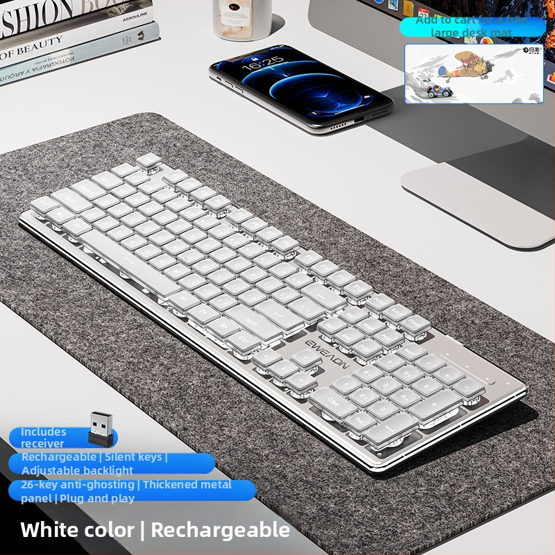 Juhitav Bluetoothi klaviatuuri ja hiire komplekt — vaikne, numbriline klaviatuur, 2.4G USB juhtmevaba ühendus, metallkonstruktsioon, mitmevärviline taustvalgustus