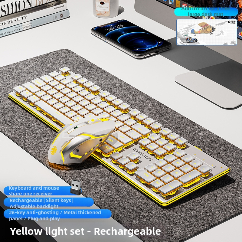 Juhitav Bluetoothi klaviatuuri ja hiire komplekt — vaikne, numbriline klaviatuur, 2.4G USB juhtmevaba ühendus, metallkonstruktsioon, mitmevärviline taustvalgustus