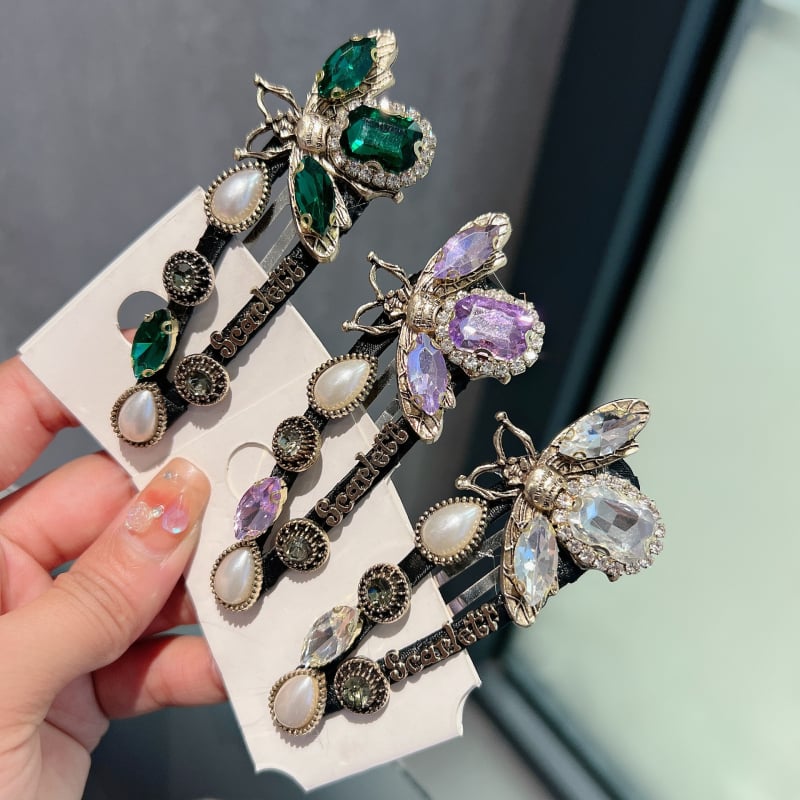 Корейски стил кристален клип за коса с мотив пчела, капковидна форма, електроплатина