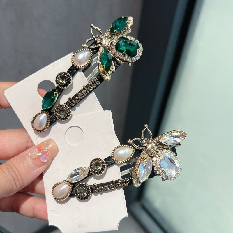 Корейски стил кристален клип за коса с мотив пчела, капковидна форма, електроплатина