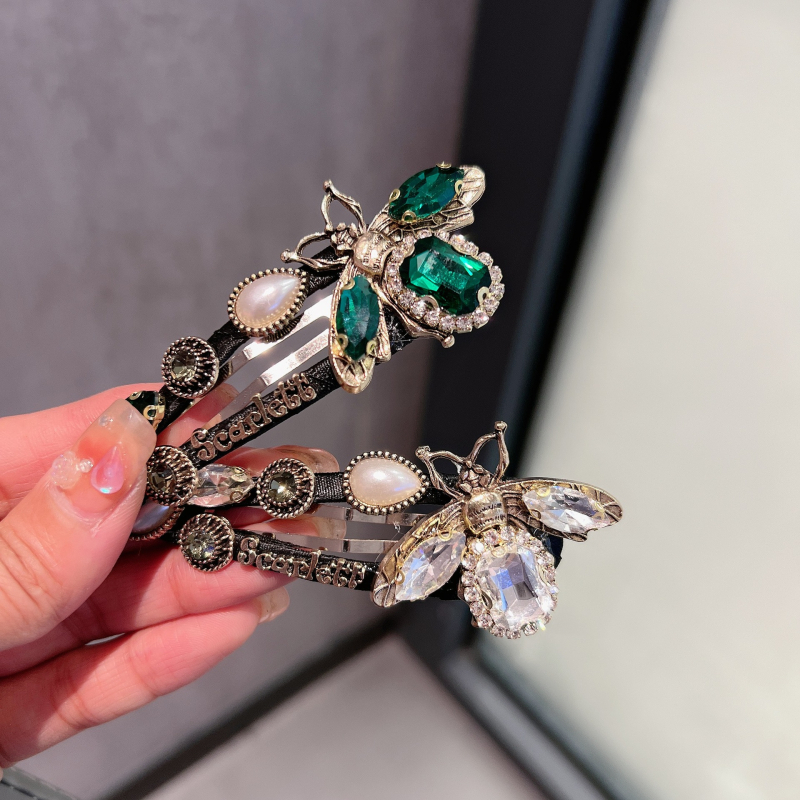 Корейски стил кристален клип за коса с мотив пчела, капковидна форма, електроплатина