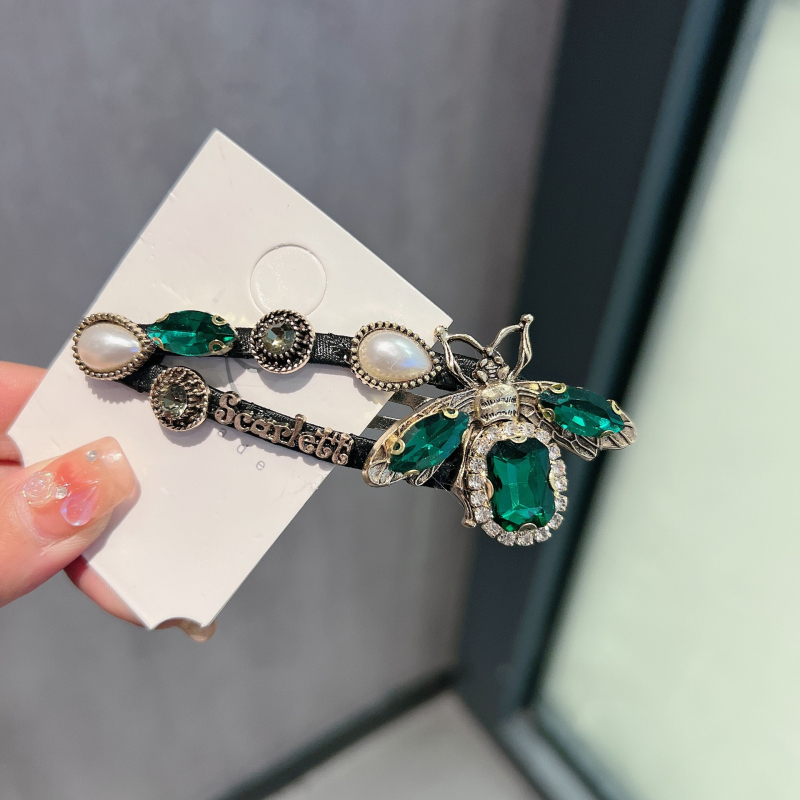 Корейски стил кристален клип за коса с мотив пчела, капковидна форма, електроплатина