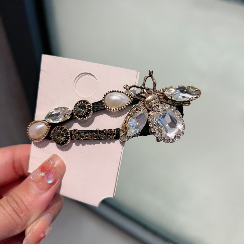 Корейски стил кристален клип за коса с мотив пчела, капковидна форма, електроплатина