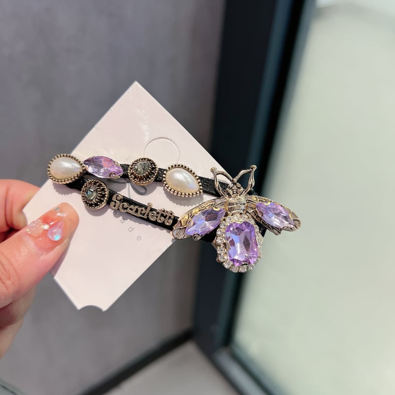 Корейски стил кристален клип за коса с мотив пчела, капковидна форма, електроплатина