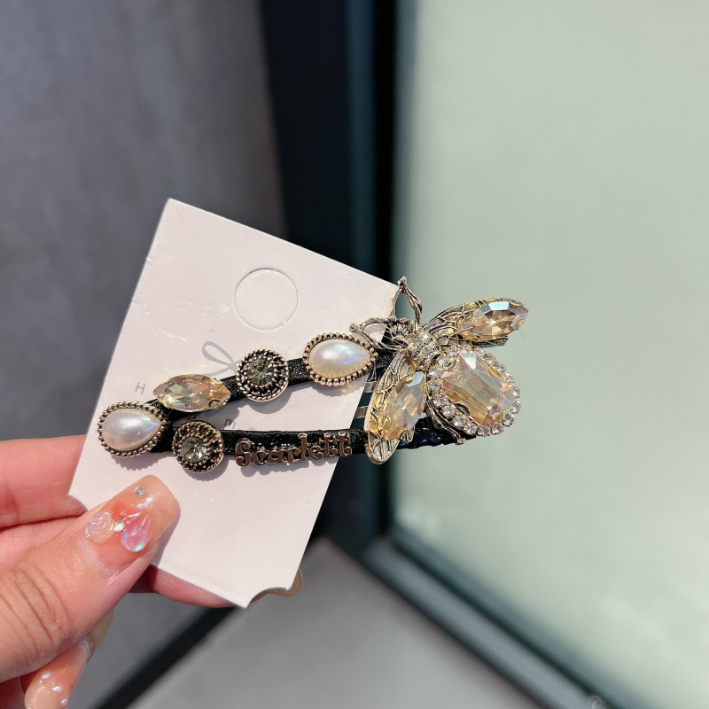 Корейски стил кристален клип за коса с мотив пчела, капковидна форма, електроплатина