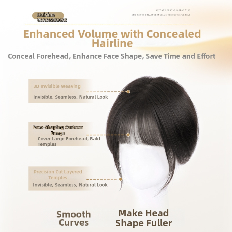 Sieviešu parūka ar bangs, modeļa Gourd Velcro, augstas temperatūras izturīga šķiedra, daļēji rokām adīta, pūkaina un dabiska izskats, slēpj pelēkus matus un piešķir apjomu; bangs var būt taisnas vai sānu