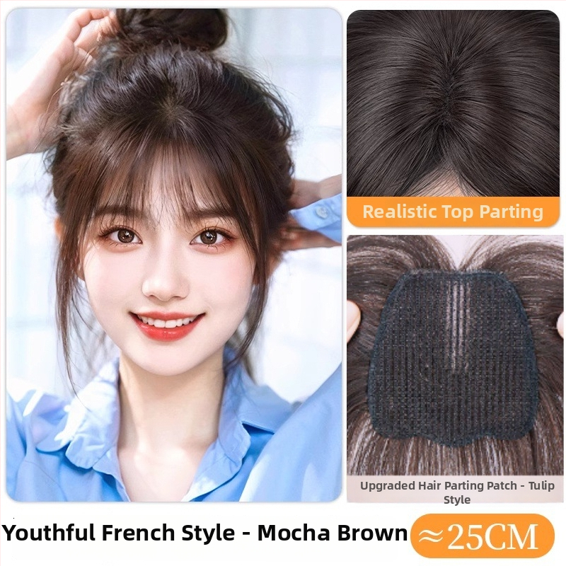 Ice Chu Patch no realiem cilvēka matiem ar režģa pamatu, ārkārtīgi plāns elpojošs augšējais segments, magiskā līmlente, sievietēm, ar augstu kroni